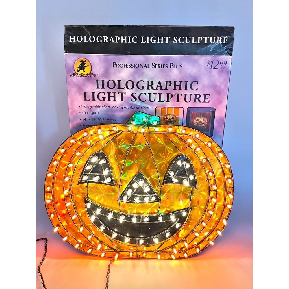 Vtg Totally Ghoul Holographic Pumpkin Halloween Decor 100 Lights Pumpkin 14 x17‎